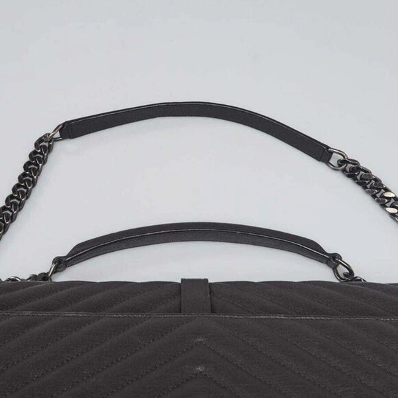 Yves Saint Laurent Grey Chevron Quilted Leather Monogram Large College Bag - Picture 10 of 10
